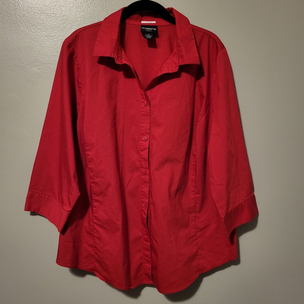 Size 1X Liz Claiborne Career Woman Red Button Down Top